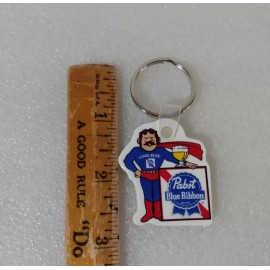 Pabst Blue Ribbon Cool Blue Man Key Ring Keychain 1980s Vintage