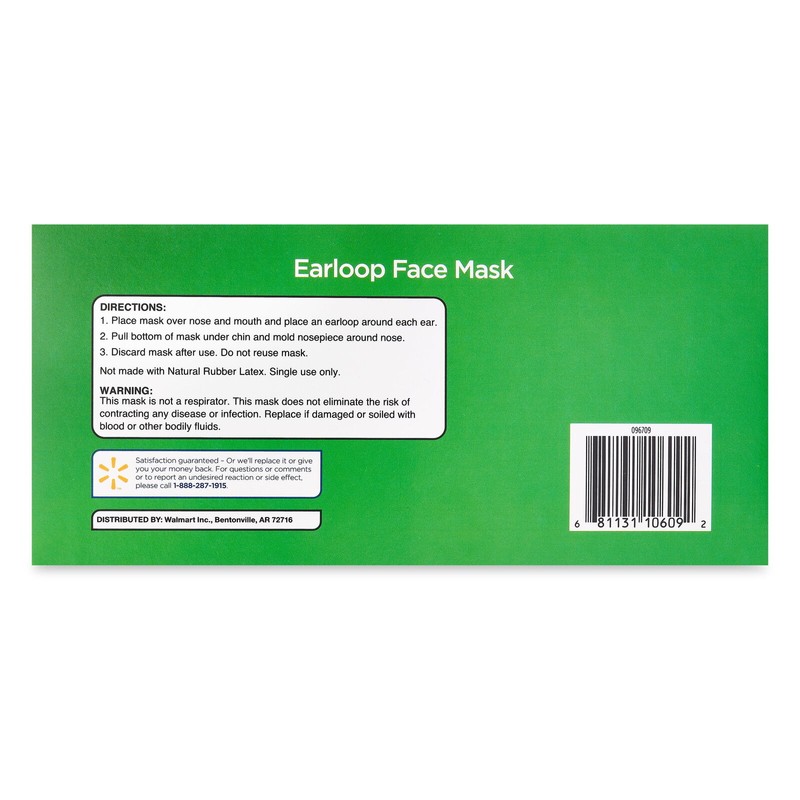 Equate Earloop Face Masks, Blue, 25 Count