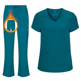 ACTIVE UNIFORMS Women's Cool Stretch V-Neck Top and Cargo Pant Scrub Set with Regular and Petite Sizes, Teal (Large)