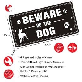 Beware of the Dog Sign Reflective Aluminum, Beware of the Dog Sign Metal 15x30cm Dog Warning Signs Beware of the Dog Sign Outdoor Waterproof, UV Resistant, Durable