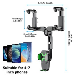 BESULEN Car Rear View Mirror Phone Holder, 360° Rotatable&Retractable Auto Rearview Clip Mobile Mount Holder, Multifuctional GPS Holder with Anti-Shake Design, Universal for All Phone&Cars (Green)