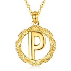 TANGPOET Genuine 18k Gold-Plated Letter Necklace for Women Girls 925 Sterling Silver 26 Letters Pendant Mother's Day Birthday Christmas Jewellery Gifts with 18 Inches + 2 Inch Chain, Sterling Silver,