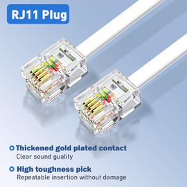 Phone Extension Cord 15 Ft 1pcs, Telephone Cable with Standard RJ11 Plug and 1 in-Line Couplers and 20 Cable Clip Holders, White