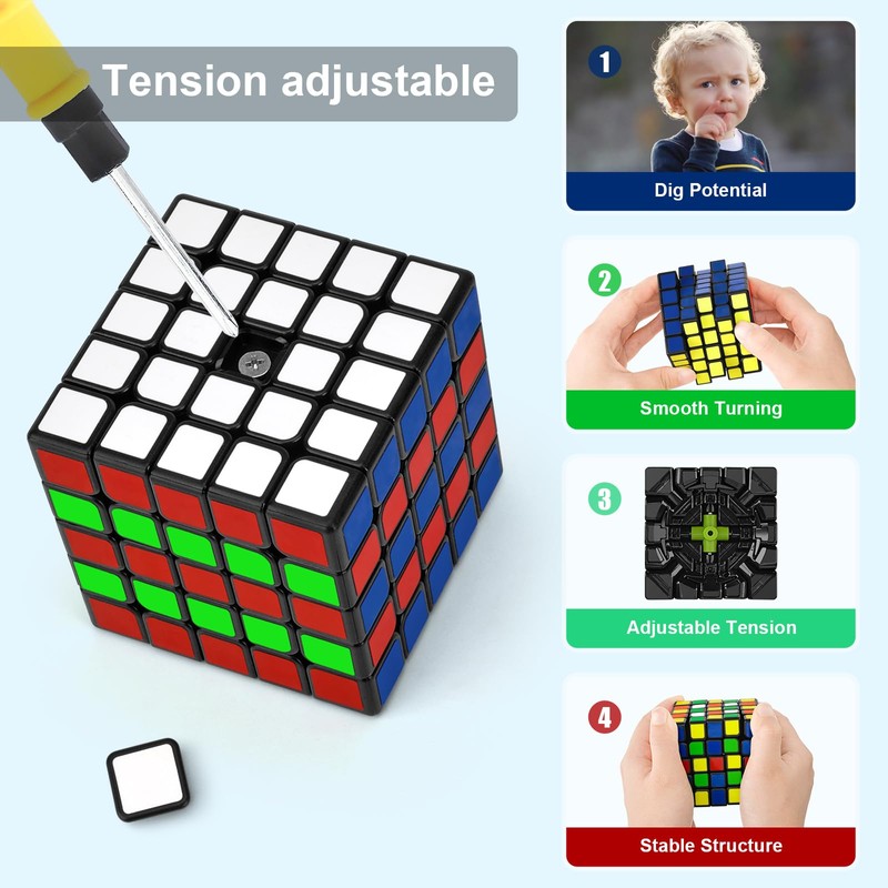 KOSTACHI 5x5 Speed Cube, Professional 5x5x5 Rubik's Cube, Black, 3D