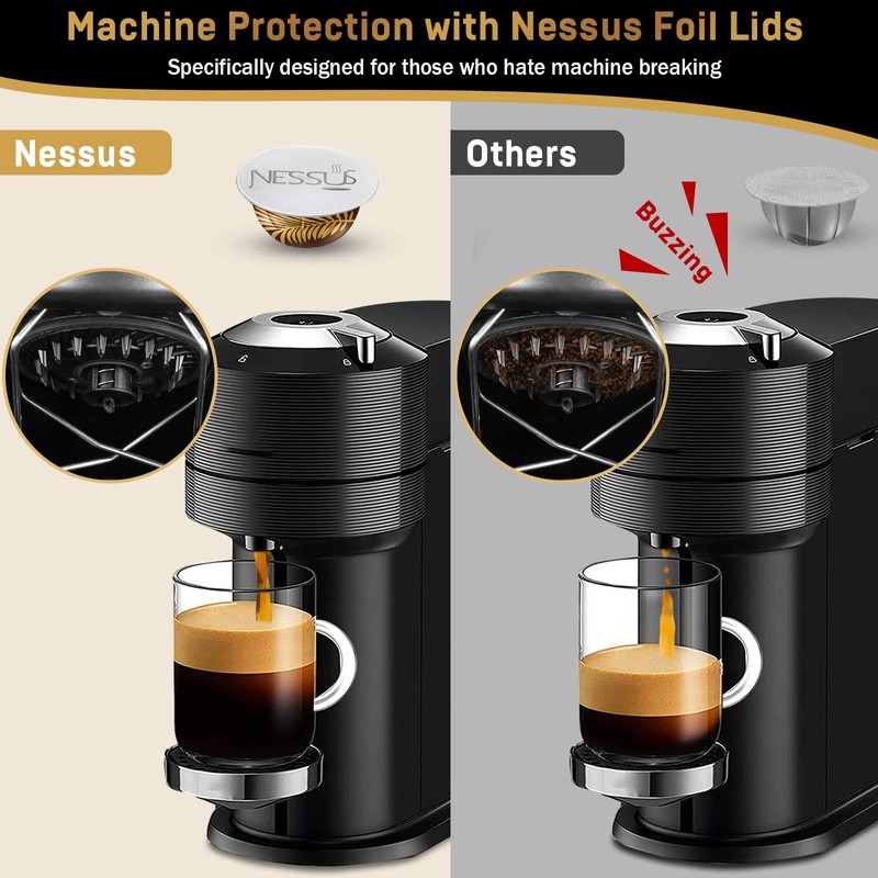 Nessus Foil Seals Lid for Reusable Nespresso Vertuo Pods, Refillable