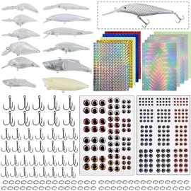 Unpainted Fishing Lures Making Kit, 378pcs DIY Blank Lure Crankbaits Minnow Hard Bait Set with Treble Hooks Split Rings Fish Eyes Lure Stickers DIY Fishing Tackle Kit