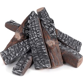 IGOHEALS 8 Pcs Gas Fireplace Logs - Realistic Ceramic Gas Log Set, Heat Resistant Lightweight Faux Wood Fake Log for Indoor/Outdoor Fire Pit Firepit Decorative