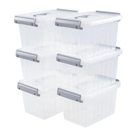 Nihenok 3 L Small Clear Storage Latch Box, 6 Pack Plastic Stackable Organizer Containers with Lids