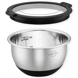 SILBERTHAL Stainless Steel Bowl with Lid - 700 ml Mixing Bowls for Serving, Cooking, Baking, Storing - Non-Slip Base