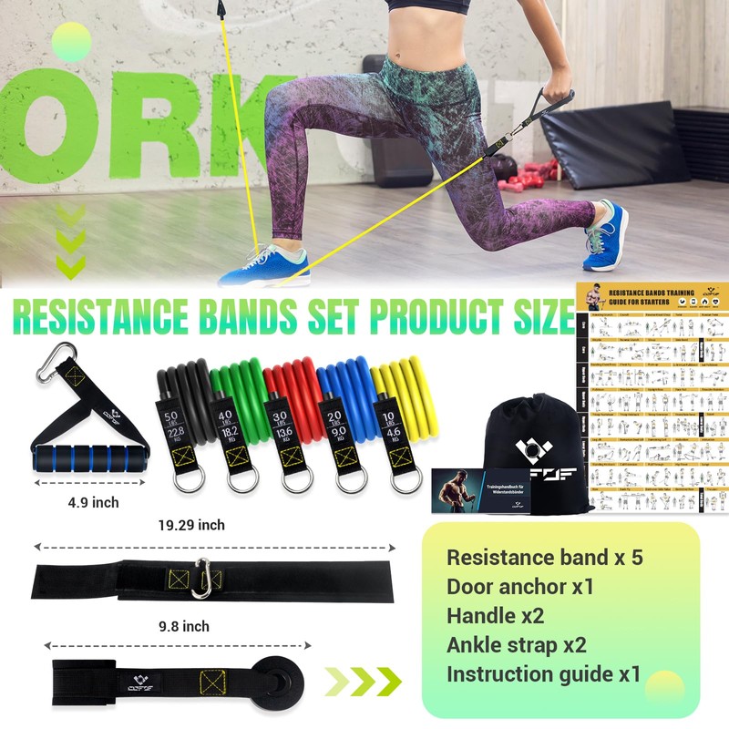 Resistance Bands Set with Yellow Handles, Exercise/Workout/Fitness Bands with Door