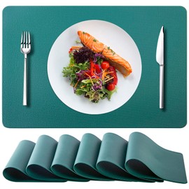 Lucas Forest Faux Leather Placemat Set of 6, Heat Resistant Waterproof Kitchen Table Place Mat Protector, Wipeable Easy Clean PU Patio Pad for Indoor & Outdoor (6Pcs, Green)