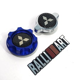 Unbranded BLUE BILLET ENGINE OIL CAP + RADIATOR CAP CARBON FIBER FOR MITSUBISHI RALLIART