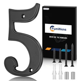 FumWens 5 Inch Modern House Numbers for Outside, Large Metal Address Numbers for House, Anti-Rust Floating House Numbers with Nail Kits for Front Door Garden Mailbox, Black Zinc Alloy Style (Black 5)