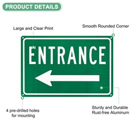 M METERXITY 2-Pack Left Arrow Entrance Sign 14x10 Inch Aluminum Reflective Enter Here Signs Rust Free Waterproof Entrance Signs for Business/Door[White Letters On Green Background]