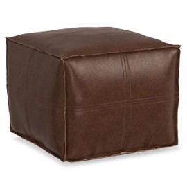SIMPLIHOME Brody 18-inch Wide Square Pouf in Distressed Dark Brown Vegan Faux Leather, Boho-Style Ottoman, Footstool or Extra Seating for Living Room, Assembled