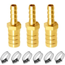 JoyTube Brass Hose Barb reducer 1/4" to 3/16" ID hose Barb Fitting Hex Splicer Mender Union Air Water Fuel Tubing Adapter with hose clamps (Pack of 3)