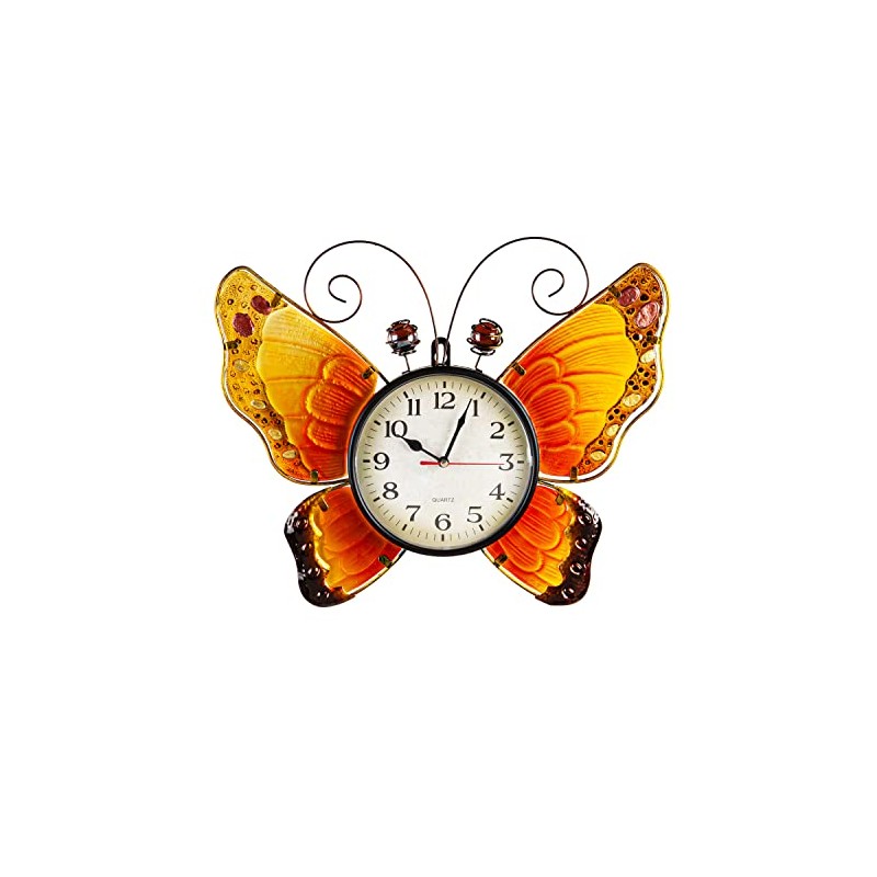Evergreen Metal and Glass Shaped Wall Clock, Butterfly