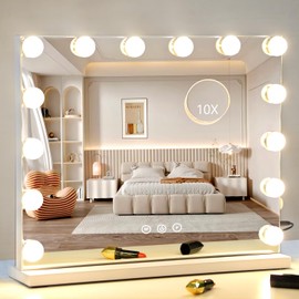 NUSVAN Vanity Mirror with Lights Lighted Makeup Mirror with Dimmable LED Bulbs,3 Color Lighting Modes,USB Charging Port Touch Control,Sturdy Metal Frame Design,White (50x40cm, 4.70)