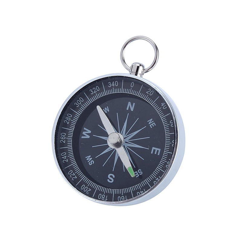 White Dial Iced Compass 45mm Aluminum Case Silver Portable Pocket
