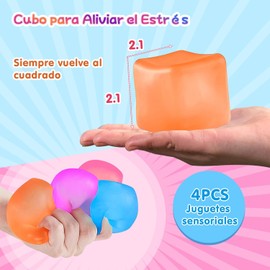4PCS Juguetes de Cubo para Antiestrés, Juguetes Sensoriales Squishy, Juguetes para Antiestrés de Adultos, Bloqueos para Aliviar la Ansiedad y el Estrés (Morado, Azul, Rosa, Naranja)