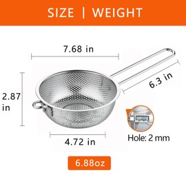 GREATLINK Stainless Steel Basin Colander with Handle Kitchen Strainer, Resting Feet and Colander to Strain, Rinse, Fry, Steam or Cook Vegetables & Pasta & Wash fruits,7.68inch(19.5cm)