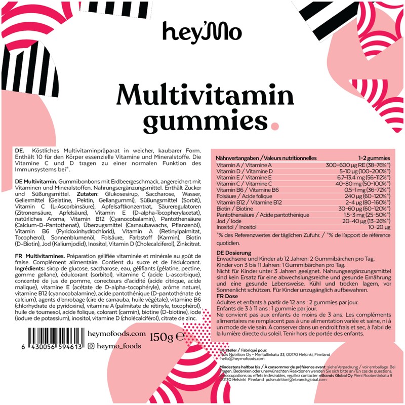Hey'Mo Multivitamin Gummies with Vitamin D, C and Zinc, 60