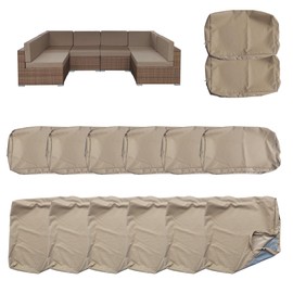 MICUSHION 14 Pack Outdoor Cushion Covers for Patio Furniture Replacement Waterproof Patio Sofa Cushion Slipcovers with Zipper & Non Slip for 6-Seat Sofa 25.6 x 25.6 Inch, Khaki