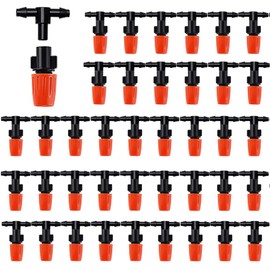 40 Pieces Watering Dripper with T-Joints, Adjustable Micro Drip Irrigation, Micro Drip Irrigation, Irrigation System with T-Joints for Garden Watering, Greenhouse, Seedling - Orange