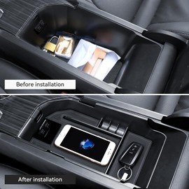 Bercicci Center Console Tray Compatible with 2018-2024 Toyota Camry Accessories with Dual USB Ports ABS Material Armrest Secondary Storage Box (Black)