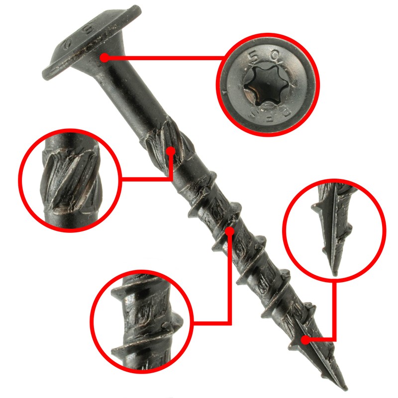 Flat Head Screws Black 6 x 30-100 Pieces Includes Bit