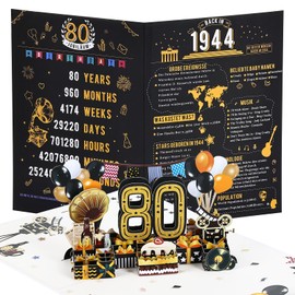 Joyoldelf Geburtstagskarte zum 80, 1944 Jahrgang Geschenk, Pop Up Grußkarten, 3D Pop Up Karte Geburtstag Grußkarte, Geburtstagskarten mit Umschlag, Geburtstagsgeschenk für Männer Frauen Jubiläum