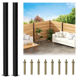 5 Feet Aluminium Alloy Fence Post Matte Black Metal Wood Fence Column for Outdoor Privacy Panels(2 Pack Corner Post)