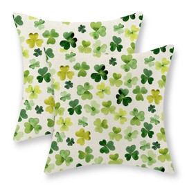 St Patricks Day Pillow Covers 20x20 Inch Set of 2, Lucky Green Shamrock Butterfly Throw Pillows Spring Decor Linen Square Pillowcase Clover Farmhouse Outdoor Cushion Covers Decorative for Couch