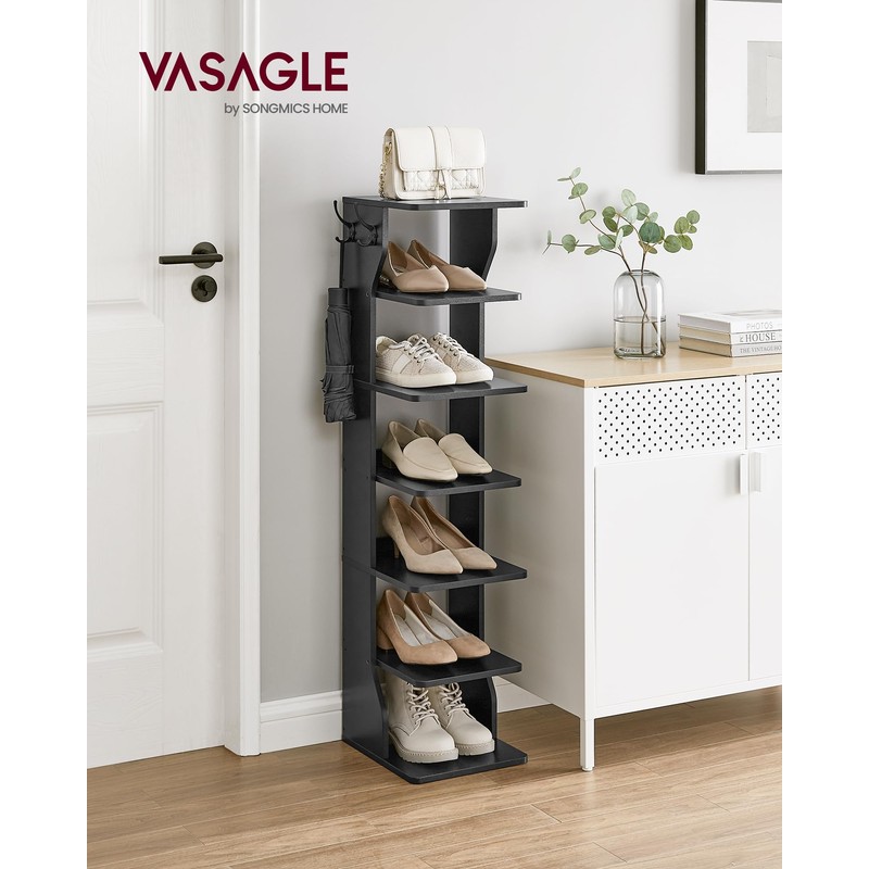 VASAGLE 7-Tier Vertical Shoe Rack, Narrow Shoe Storage Organizer with