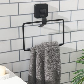OHS Suction Towel Ring Black, Wall Mounted Bathroom Towel Ring No Drilling Rust Resistant Metal Hand Towels Holder for Bathroom Organizer & Kitchen Storage