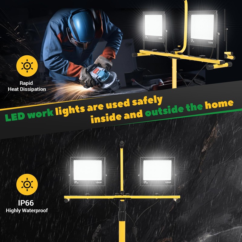 Dollate 30000 Lumen LED Work Lights with Stand, 2 Head,