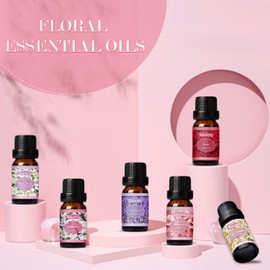 SALKING Floral Essential Oils Set, Premium Pure and Natural Essential Oils, Fragrance Oil Scented Oils for Oil Diffusers 6 x 10 ML - Lavender, Rose, Jasmine, Cherry Blossom, Gardenia, Chamomile