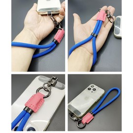 RONGBOER Handmade Cowhide Leather Phone Wrist Strap,Universal Adjustable Key Lanyard,Stylish Wristlet Keychains for Women&Men, Blue, Small