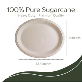 FAMASTON 100 pack Oval Paper Plates 12 inch 100% Compostable Heavy-Duty disposable extra large platters thanksgiving dinner party bulk 12" biodegradable platos - Craft