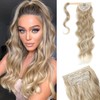 FLUFYMOOZ 4PCS Half Up Half Down Ponytail Extension Set, Fake Ponytail Soft Synthetic Hairpiece for Women, Long Thick Clip in Hair Extensions Wavy Fuller High Wrap Around (Dark Blonde and Light Blonde 22In)