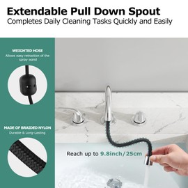 PARLOS Bathroom Faucet with Pull Out Sprayer, Widespread Pull Down Bathroom Faucet 3 Hole, Chrome, 1.2 GPM, 1439001P