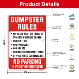 JesmaySigns (2 Pack) Dumpster Rules Sign, 14"x10" Private Dumpster No Dumping Sign, Rust Free Reflective Aluminum, Fade/Weather Resistant, UV Protected, Easy to Install