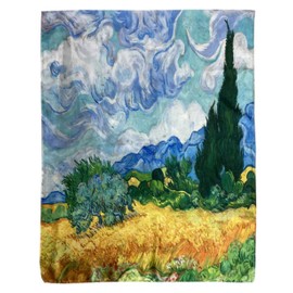 GFM® Silk Blend Painting Based Summer Scarf (Van Gogh-Wheat Field with Cypresses) (FS-VSLK-SC-5022-A)