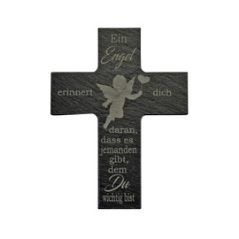 House Blessing Cross Made of Slate, Approx. 12 x 9 cm, "An Angel Reminds You"