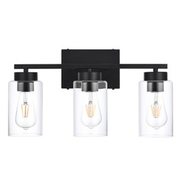 A1A9 3-Light Bathroom Vanity Light, Modern Black Wall Lights with Clear Glass Shades, Bathroom Wall Sconce Lamp for Mirror Living Room Bedroom Hallway