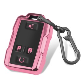 QBUC for Chevy Key Fob Cover with Keychain Soft TPU Key Shell Compatible with Chevy Colorado Silverado Suburban Tahoe GMC Sierra Yukon Canyon (B:Pink)