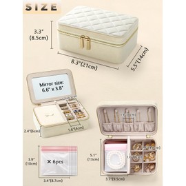 Lumayina Velvet Travel Jewelry Box with Large Mirror, Double-Layer Jewelry Organizer Case for Women and Girls, Portable Storage Case with 6 Anti-Tarnish Bags Gift Ready for Her (Beige)