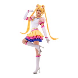 OSIAS Women Anime Tsukino Usagi Cosplay Costume with Light Up Chest Ornament and Starry Layered Skirt (S)