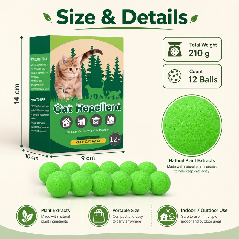12 Pack Cat Deterrent Balls for Indoor & Outdoor Use