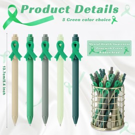 TecUnite 50 Pcs Mental Health Awareness Pens Green Ribbon Ballpoint Pens Bulk Motivational Therapist Alport Syndrome cerebral palsy Awareness Ribbons for Office Charity Favors Supplies Accessories